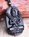 Black Obsidian Six Stars Lucky Amulet Love Natural Stone Pendant Necklace for Women Men Love Crystal Pendulum Jewelry