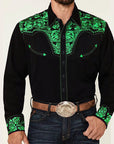 New Men's Fashionable Printed Shirt Western American Style Printed Loose Sleeved Shirt
