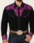 New Men's Fashionable Printed Shirt Western American Style Printed Loose Sleeved Shirt