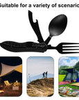 Multifunctional camping tableware stainless steel knife fork spoon, outdoor portable survival eating tools