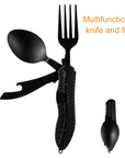 Multifunctional camping tableware stainless steel knife fork spoon, outdoor portable survival eating tools