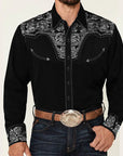 New Men's Fashionable Printed Shirt Western American Style Printed Loose Sleeved Shirt