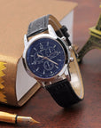 Men Quartz Watch Top Brand Fashion Featured Three Eyes Watch Quartz Men's Watch Leather Belt Men's Black White Glass Belt Men