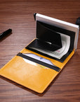 Metal Men Card Holder RFID Aluminium Alloy Credit Card Holder PU Leather Wallet Antitheft Men Wallets Automatic Pop Up Card Case