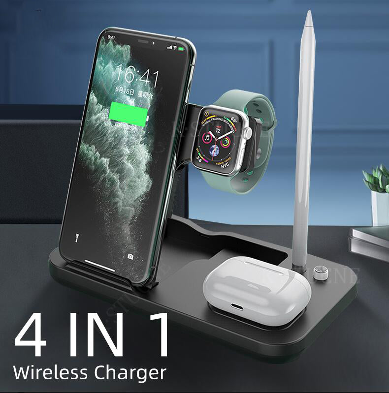 
  
  15W Fast Charge 4 In 1 QI Wireless Charger Dock Station For iPhone 11 12 Pro MAX Apple Watch Airpods Pro Charging Stand
  
