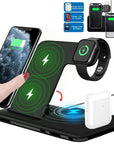 15W Qi Fast Wireless Charger Stand For iPhone 11 XR X 8 Apple Watch 4 in 1 Foldable Charging Dock Station