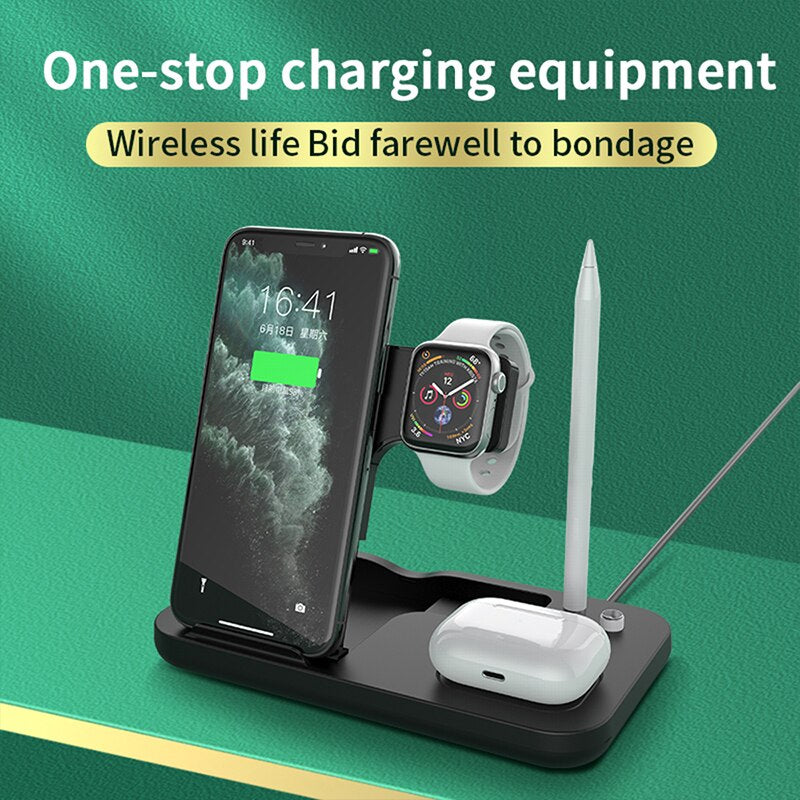 
  
  15W Fast Charge 4 In 1 QI Wireless Charger Dock Station For iPhone 11 12 Pro MAX Apple Watch Airpods Pro Charging Stand
  
