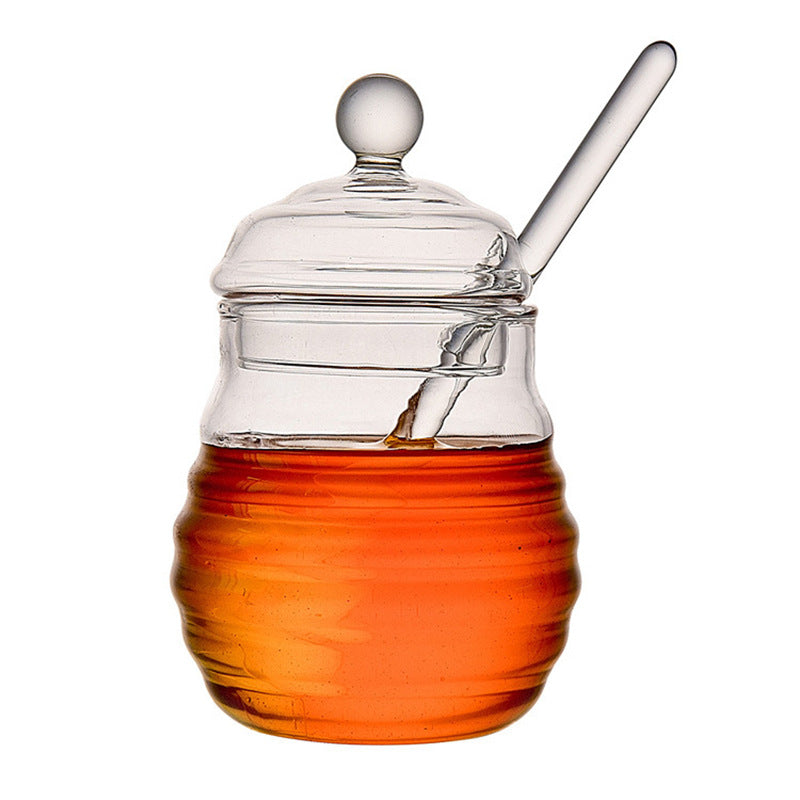 
  
  Home Transparent Glass Honey Jar With Lid, Glass Stirring Honey Bottle, Creative Glass Seasoning Jar, New Model
  
