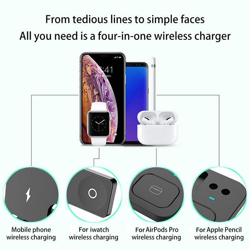 
  
  15W Fast Charge 4 In 1 QI Wireless Charger Dock Station For iPhone 11 12 Pro MAX Apple Watch Airpods Pro Charging Stand
  
