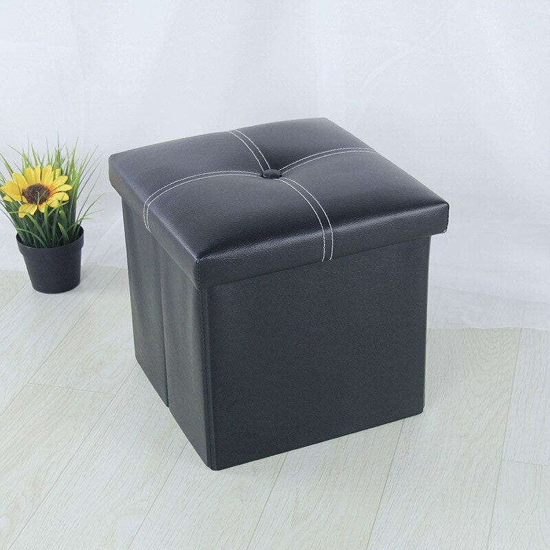 
  
  12 inch Non-slip Foldable Ottoman Storage Stool Leather Footstool Storage Box Small Sofa Chair Bench Box Home Organizers Box
  
