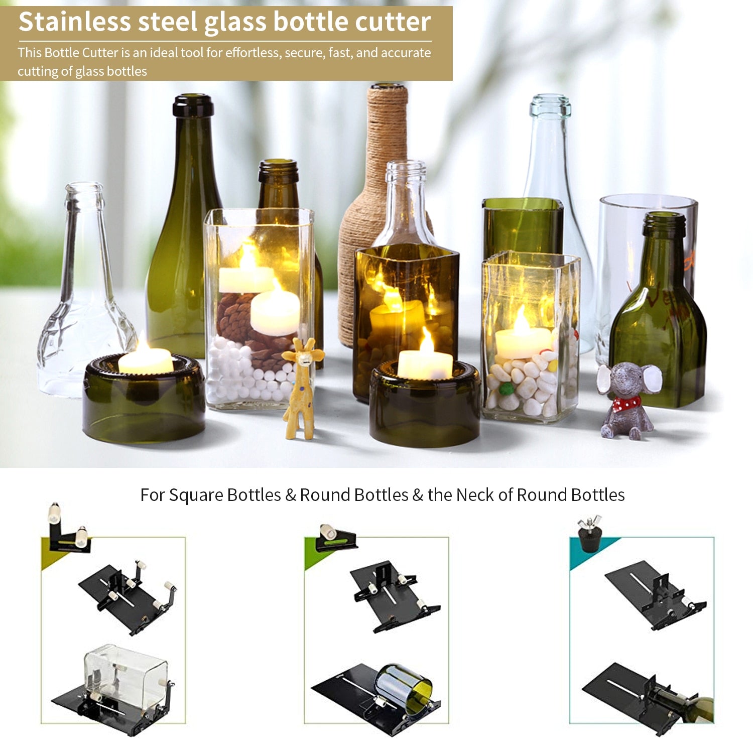 
  
  Glass Bottle Cutter Square and Round Wine Beer Glass Sculptures Cutter for DIY Glass Cutting Machine Metal Pad Bottle Holder
  
