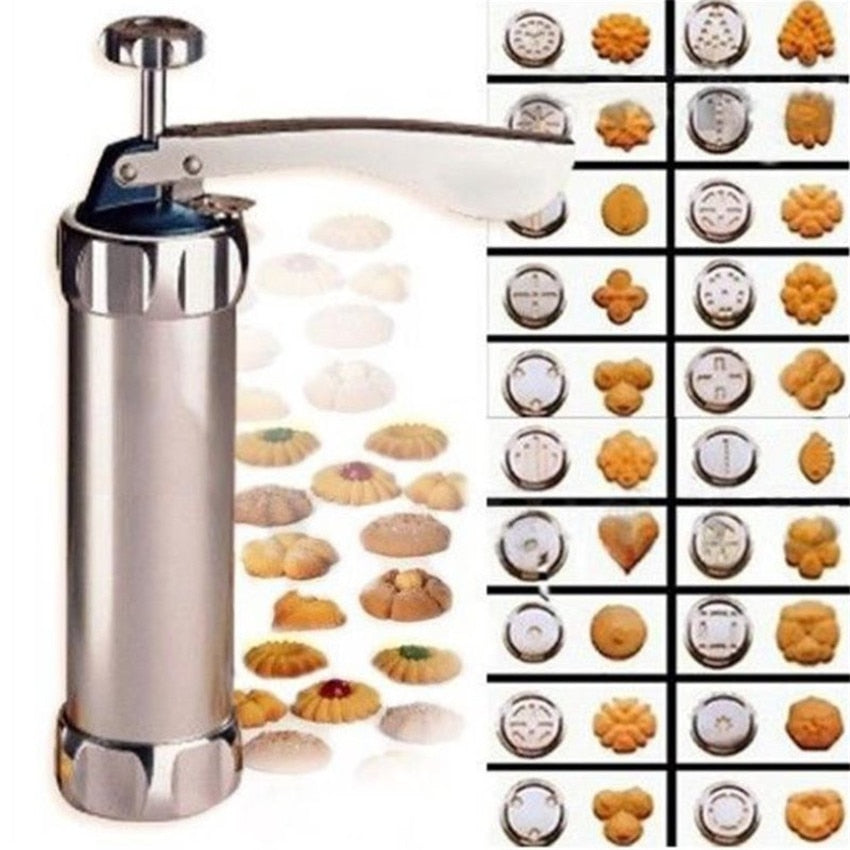 
  
  Hot Manual Cookie Press Stamps Set Baking Tools 24 In 1 With 4 Nozzles 20 Cookie Molds Biscuit Maker Cake Decorating Extruder
  
