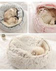 Pet Dog Cat Bed Round Plush Cat Warm Bed House Soft Long Plush Bed For Small Dogs For Cats Nest 2 In 1 Cat Bed