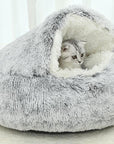 Pet Dog Cat Bed Round Plush Cat Warm Bed House Soft Long Plush Bed For Small Dogs For Cats Nest 2 In 1 Cat Bed