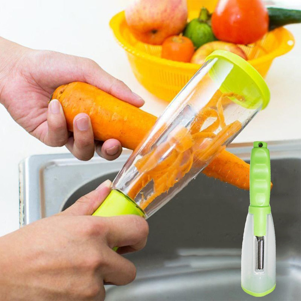 
  
  Peeler With Handle Roll Skin Tube Storage Box  Apple Carrot Cucumber Stainless Steel Multi-Function Storage Type Peeling Knife
  
