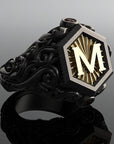 Classic Fashion Bohemian Black M Letter Stainless Steel Rings for Men Hip Steampunk Motorcycle Ring Men Wedding Jewelry