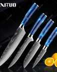 XITUO kitchen knives Set Exquisite blue resin handle Laser Damascus pattern Chef knife Santoku Cleaver Slicing Knives Best Gift