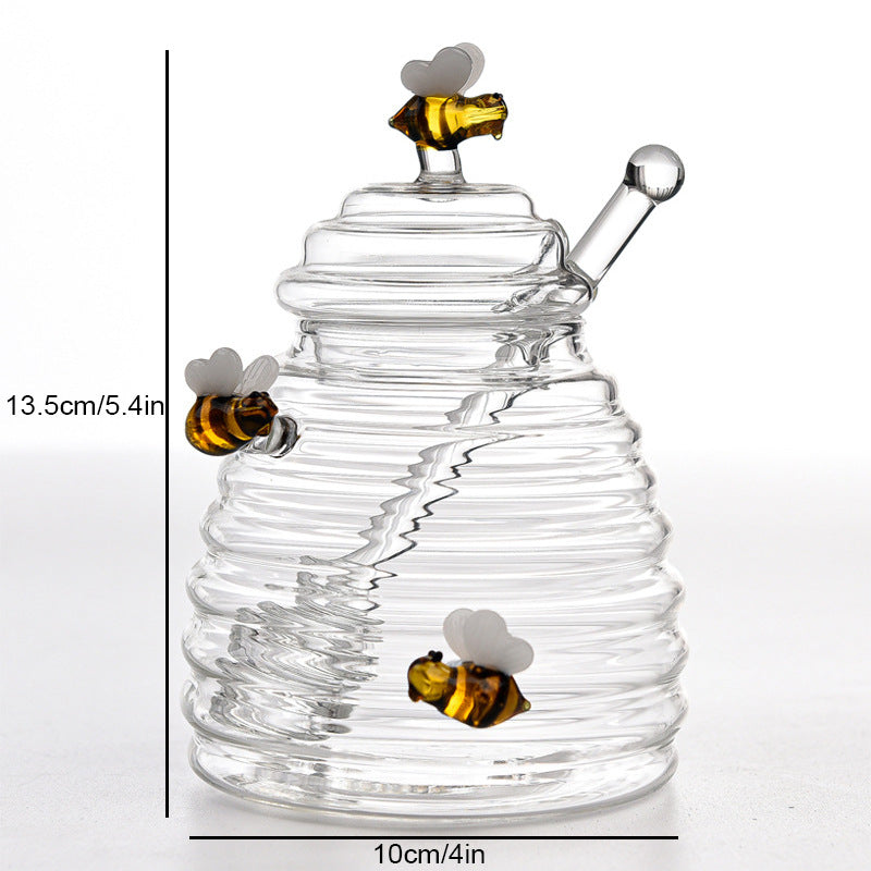 Home Transparent Glass Honey Jar With Lid, Glass Stirring Honey Bottle, Creative Glass Seasoning Jar, New Model