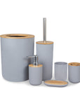 Light Luxury Bamboo and Wood Bathroom Set, Wash Basin, Table Top, Toilet Supplies, Plastic Toilet Brush, Garbage Bin