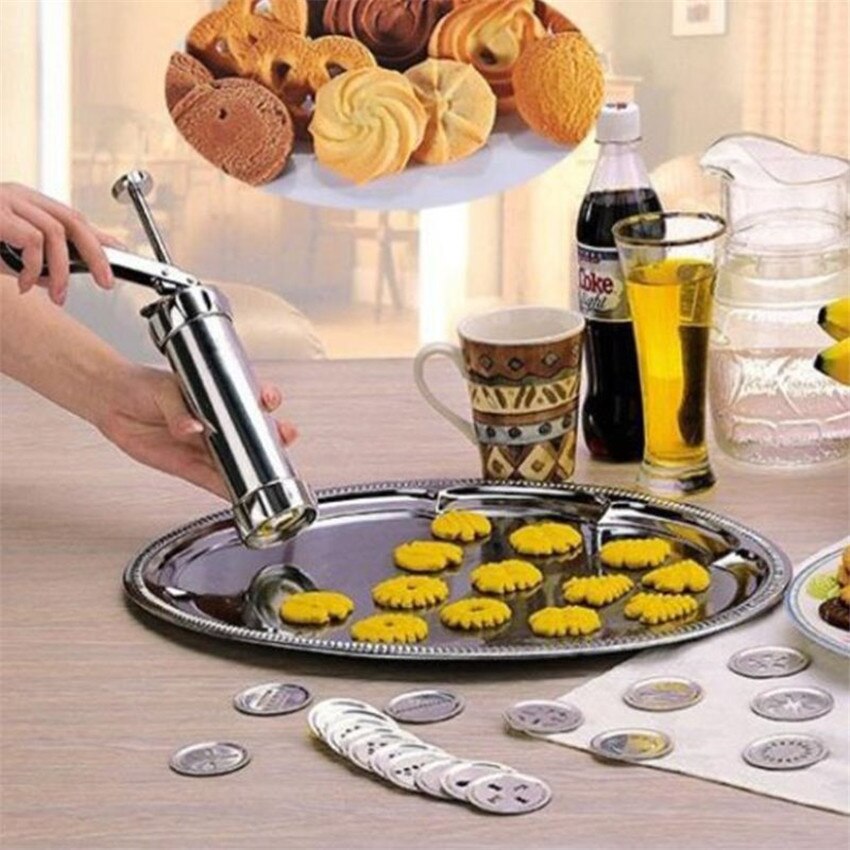 
  
  Hot Manual Cookie Press Stamps Set Baking Tools 24 In 1 With 4 Nozzles 20 Cookie Molds Biscuit Maker Cake Decorating Extruder
  
