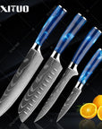 XITUO kitchen knives Set Exquisite blue resin handle Laser Damascus pattern Chef knife Santoku Cleaver Slicing Knives Best Gift