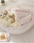 Pet Dog Cat Bed Round Plush Cat Warm Bed House Soft Long Plush Bed For Small Dogs For Cats Nest 2 In 1 Cat Bed