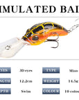 Wide Tongue Deep Dive ABS Rock Mino 10.4cm 14.5g Bead+Enhanced Three Hook Simulated Worm shaped Fake Bait