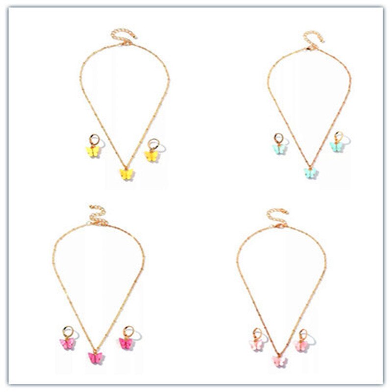 
  
  2pcs/set Fashion Acrylic Butterfly Stud Cute Butterfly Pendant Necklace For Women Colorful Girls Jewelry Gifts
  
