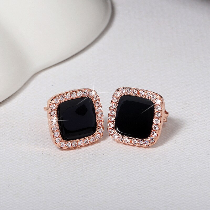 Cute Korean Earrings Heart Bling Zircon Stone Rose Gold Stud Earrings for Women Fashion Jewelry New Gift