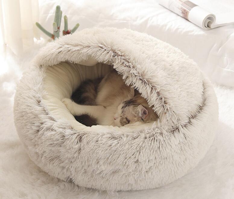 
  
  Pet Dog Cat Bed Round Plush Cat Warm Bed House Soft Long Plush Bed For Small Dogs For Cats Nest 2 In 1 Cat Bed
  
