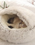 Pet Dog Cat Bed Round Plush Cat Warm Bed House Soft Long Plush Bed For Small Dogs For Cats Nest 2 In 1 Cat Bed