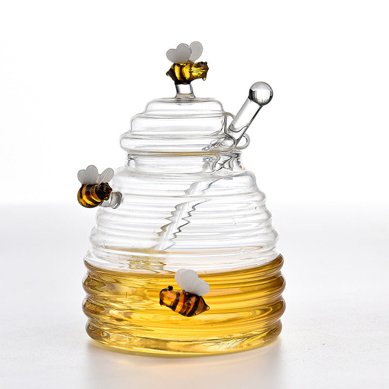 
  
  Home Transparent Glass Honey Jar With Lid, Glass Stirring Honey Bottle, Creative Glass Seasoning Jar, New Model
  
