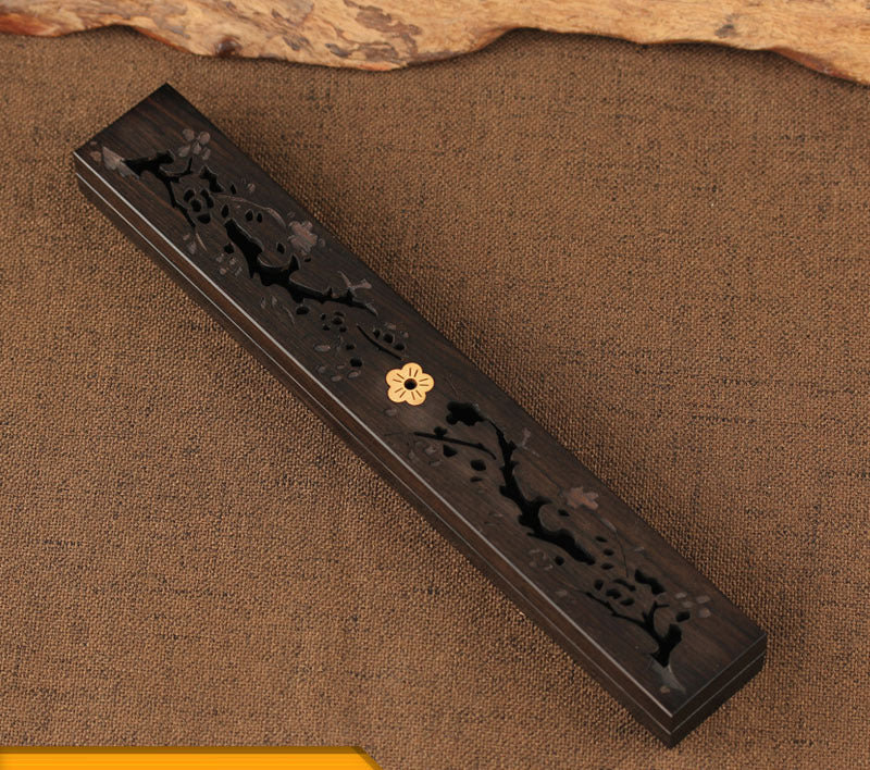 
  
  Wooden thread incense box, black sandalwood inlaid with boxwood, sleeping incense burner, incense burner, household indoor agarw
  
