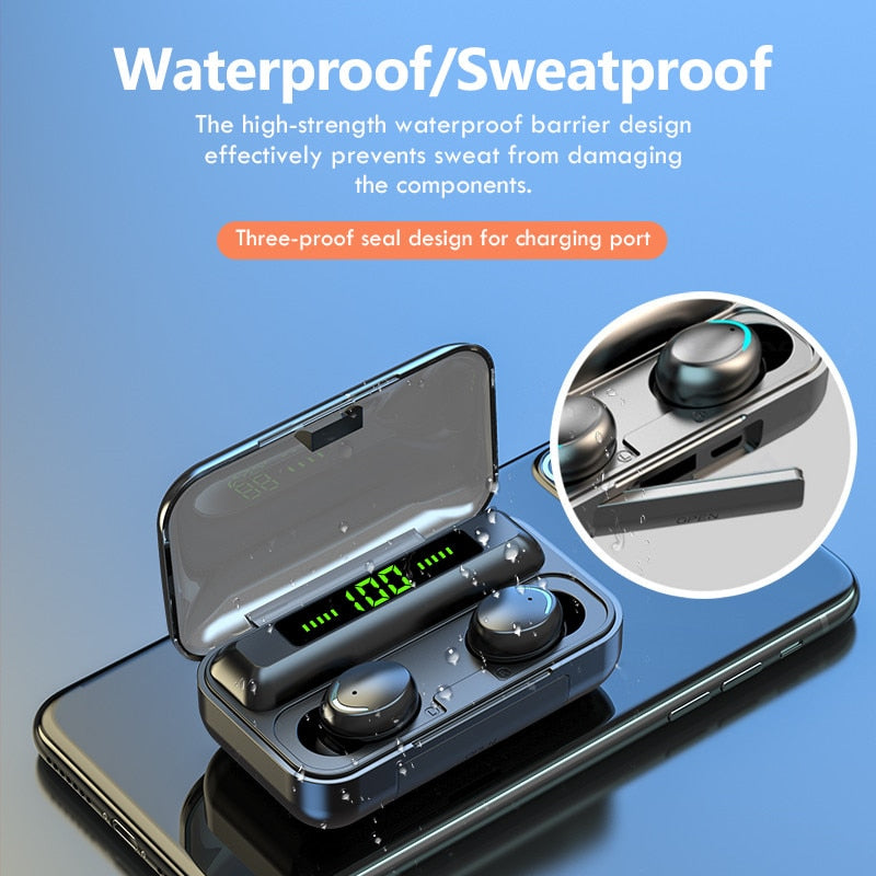 
  
  TWS Bluetooth 5.0 Earphones 2200mAh Charging Box Wireless Headphone 9D Stereo Sports Waterproof Earbuds Headsets With Microphone
  
