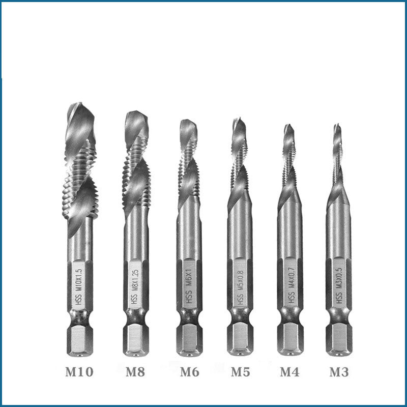 
  
  Hexagon Shank Composite Tap HSS Machine Tap Drilling Tap Chamfering Multifunctional Titanium Coated Spiral Tap Contain Cobalt
  
