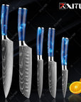 XITUO kitchen knives Set Exquisite blue resin handle Laser Damascus pattern Chef knife Santoku Cleaver Slicing Knives Best Gift