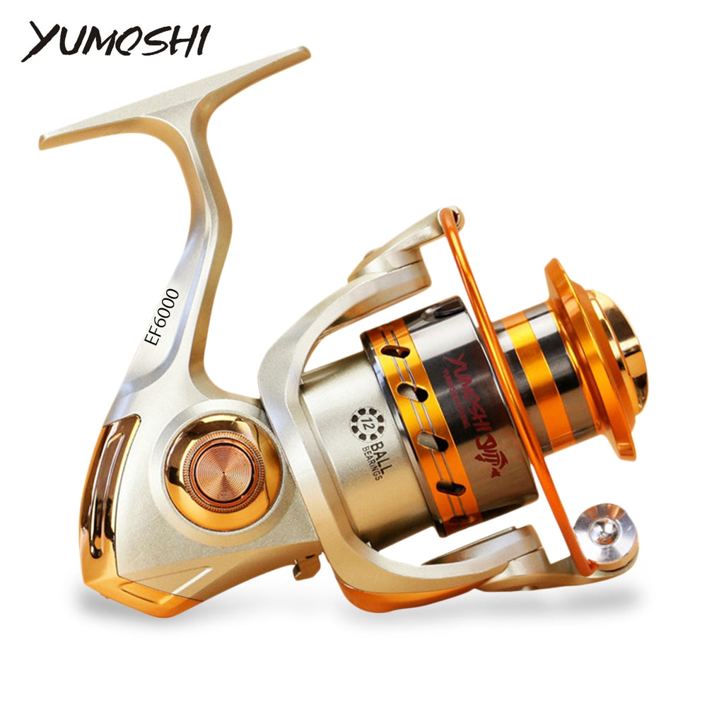 
  
  Yumoshi Metal Spool Spinning Fishing Reel Carretilha Pesca Wheel 12-Ball Bearing
  
