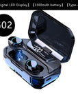 G02 V5.0 Bluetooth Stereo Earphone Wireless IPX7 Waterproof Touch Earbuds Headset 3300mAh Battery LED Display Type-c Charge Case