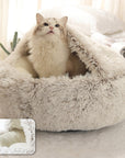 Pet Dog Cat Bed Round Plush Cat Warm Bed House Soft Long Plush Bed For Small Dogs For Cats Nest 2 In 1 Cat Bed