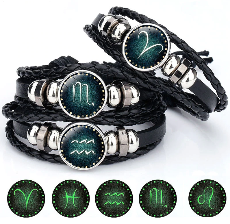 
  
  12 Constellation Luminous Bracelet Men Leather Bracelet Charm Bracelets for Men Boys Women Girl Jewelry Accessories Gifts
  
