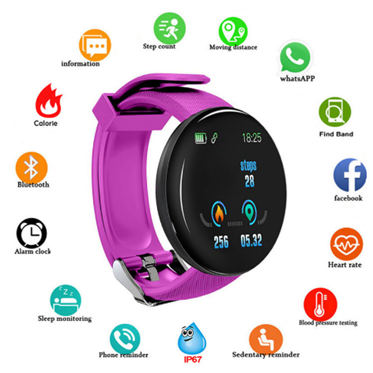 
  
  D18 Smart Bracelet Color Round Screen Heart Rate Blood Pressure Sleep Monitoring Pedometer Sports Encyclopedia Star Smart Watch
  
