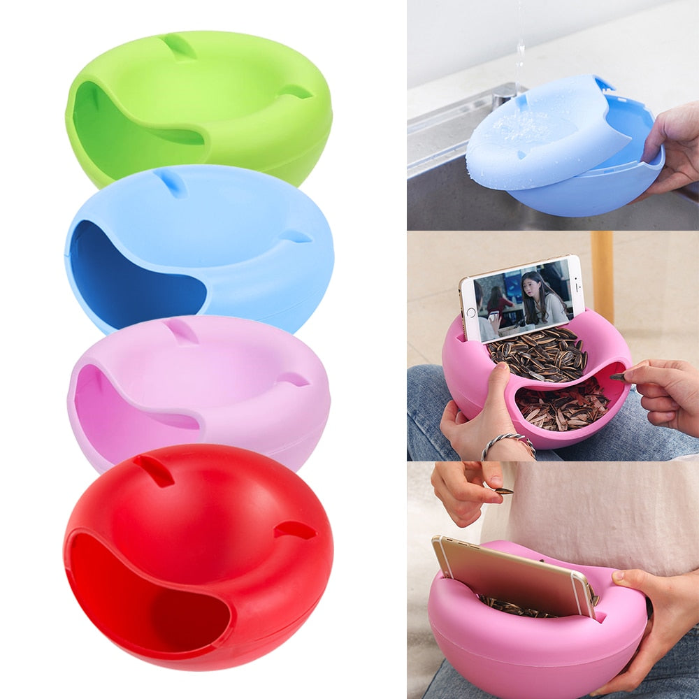 
  
  Lazy Snack Bowl Plastic Double-Layer Snack Storage Box Bowl Fruit Bowl And Mobile Phone Bracket Chase Artifact Plate Bowl
  
