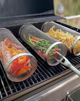 Rolling Grilling Basket Metal BBQ Barbecue Basket Net Portable Outdoor Camping Barbecue Rack Kitchen Gadgets