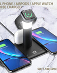 15W Qi Fast Wireless Charger For iPhone 12 11 XR X 8 Apple Watch 5 in 1 With Light Lamp Charging Dock Station Airpods Pro iWatch