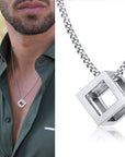 POPULAR INTERLOCKING SQUARE TRIANGLE MALE PENDANT FOR MEN STAINLESS STEEL MODERN TRENDY GEOMETRIC STACKING STREETWEAR NECKLACE