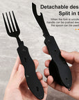 Multifunctional camping tableware stainless steel knife fork spoon, outdoor portable survival eating tools