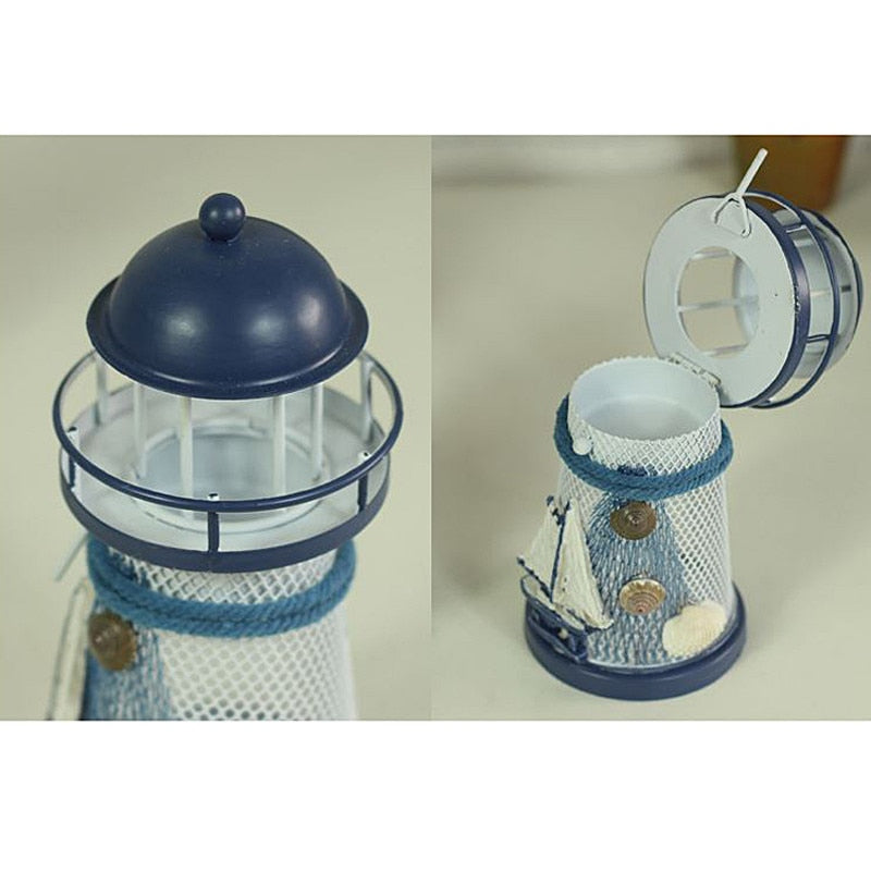 
  
  Lighthouse Candle Holder Mediterranean-style Iron Candle Holder Holiday Candlestick Home Wedding Party Family Decor
  
