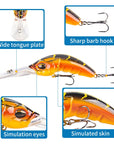 Wide Tongue Deep Dive ABS Rock Mino 10.4cm 14.5g Bead+Enhanced Three Hook Simulated Worm shaped Fake Bait