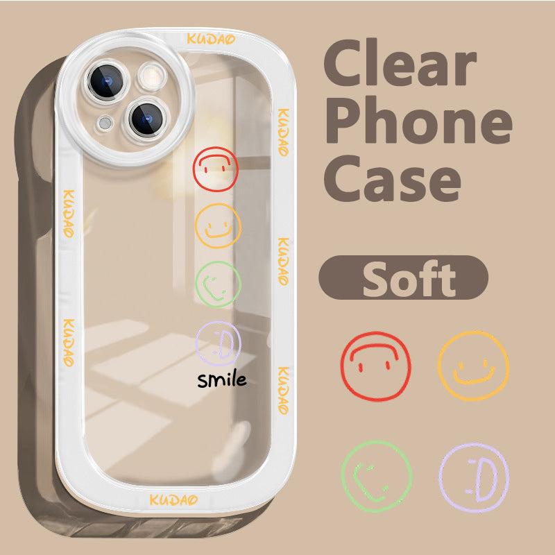 
  
  Smiley Face iPhone 14 phone case Apple 13pro transparent 12 simple 11 all inclusive xr men and women xsmax protective case
  
