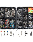 JSM 160pcs/box Fishing Accessories Kit Including Jig Hooks fishing Sinker weights fishing Swivels Snaps with fishing tackle box